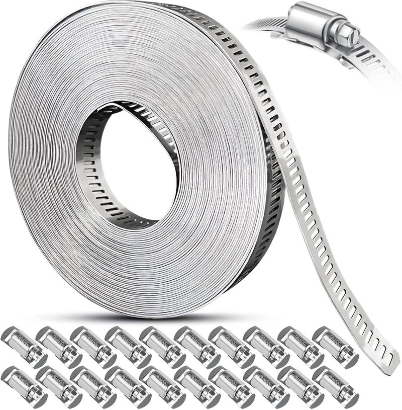 SmaringWing Hose Clamps Stainless Steel, Large Worm Gear Duct Pipe Hose Clamp Assortment Kit, Band Fittings Strap, 32.81FT Adjustable Metal Bolt with 20 Stronger Fasteners Screw for Plumbing Auto Tube Fuel Line - Image 1